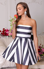 26308 - AVA PRESLEY - STRIPED STRAPLESS MINI DRESS WITH BOW