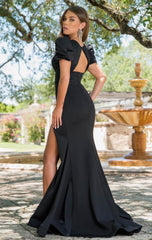 38868 - Ava Presley - Fitted Long Dress with Puff Sleeves