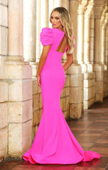 38868 - Ava Presley - Fitted Long Dress with Puff Sleeves