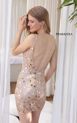 4205 - Primavera - Mirror Beaded Short Dress with Sheer Corset Top