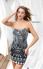 4219 - Primavera - Strapless Beaded Corset Mini Dress