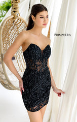 4222 - Primavera - Strapless Sequin Cocktail Dress with Illusion Bodice