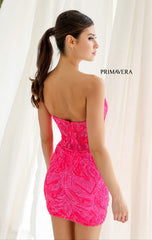 4222 - Primavera - Strapless Sequin Cocktail Dress with Illusion Bodice