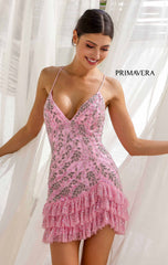 4242 - Primavera - Ruffle Hem Beaded Mini Dress