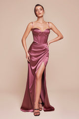 Jocelyn Gown - Fitted Satin Bustier Luxe Satin Gown