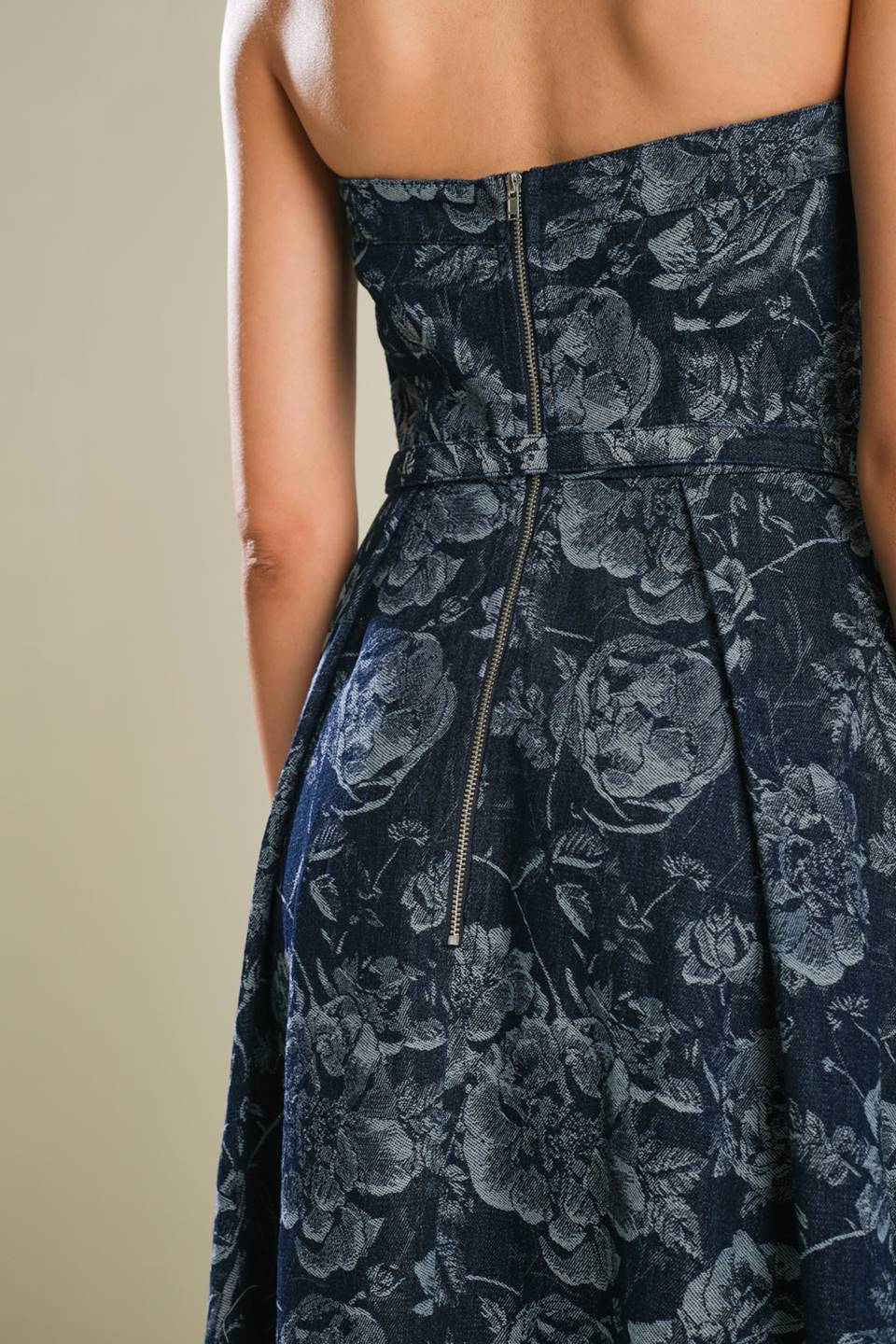 EVOLVING REFLECTIONS - JACQUARD DENIM MIDI DRESS