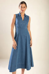 THE GENEVIEVE DENIM MIDI DRESS