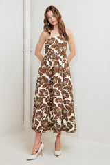DOVEY TEXTURED FLORAL STRAPLESS MIDI DRESS