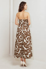 DOVEY TEXTURED FLORAL STRAPLESS MIDI DRESS