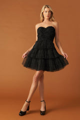 TRINA SHIMMERY STRAPLESS MINI DRESS