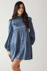 Size Medium, SERENITY CALLING WOVEN BABYDOLL MINI DRESS - BLUE - FINAL SALE