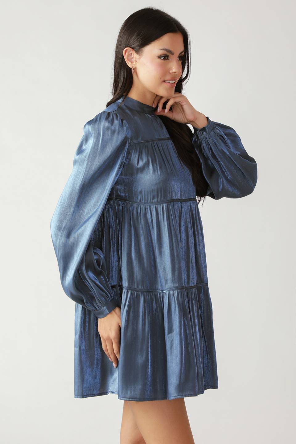 Size Medium, SERENITY CALLING WOVEN BABYDOLL MINI DRESS - BLUE - FINAL SALE