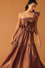Size Medium, FIND THE ANSWER WOVEN MAXI DRESS - COGNAC - FINAL SALE