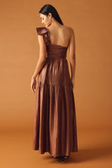 Size Medium, FIND THE ANSWER WOVEN MAXI DRESS - COGNAC - FINAL SALE
