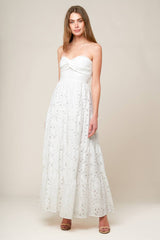 WISHING WELL - STRAPLESS WHITE LACE MAXI DRESS