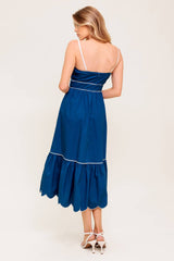 SWEET DREAMS SCALLOPED EDGE MIDI DRESS - NAVY