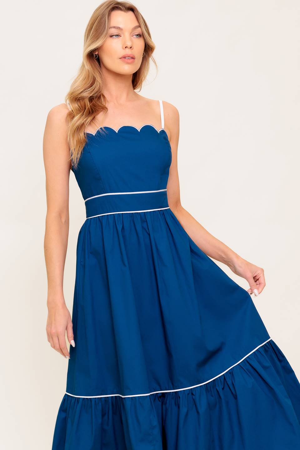 SWEET DREAMS SCALLOPED EDGE MIDI DRESS - NAVY