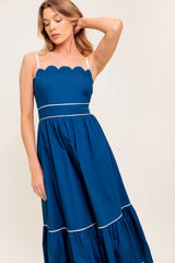SWEET DREAMS SCALLOPED EDGE MIDI DRESS - NAVY