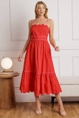 SWEET DREAMS - RED & PINK - SCALLOPED EDGE MIDI DRESS