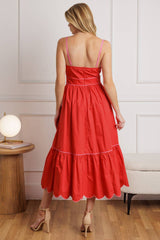 SWEET DREAMS - RED & PINK - SCALLOPED EDGE MIDI DRESS