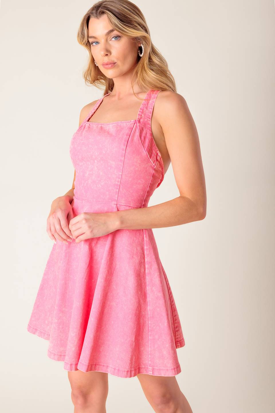HIBISCUS PINK DENIM MINI DRESS