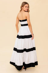YOURS TO KEEP - WHITE & BLACK COLOR BLOCKED MAXI DRESS