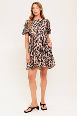 Size Medium, MARTINE LEOPARD MINI DRESS - TAUPE - FINAL SALE
