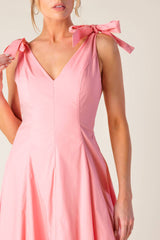 SWEET NOTHINGS SHOULDER BOW MIDI DRESS - PEACH