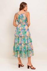 TARA LEAF PRINT MIDI DRESS