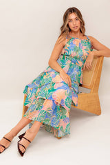 TARA LEAF PRINT MIDI DRESS