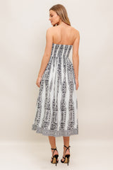 SUMMER SILHOUETTE STRAPLESS BLACK & WHITE MIDI DRESS