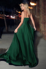 Madigan Gown - Hunter Green - STRAPLESS A-LINE SOFT SATIN KEYHOLE DRESS