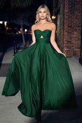 Madigan Gown - Hunter Green - STRAPLESS A-LINE SOFT SATIN KEYHOLE DRESS