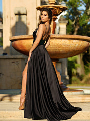 Lottie Gown - Black - SATIN A-LINE DRESS