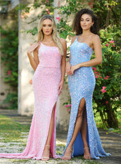 Stardust One Shoulder Sequin Gown - Pink Multi - FINAL SALE
