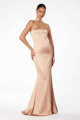 Brynn Maxi Dress - Strapless Fitted Satin Dress